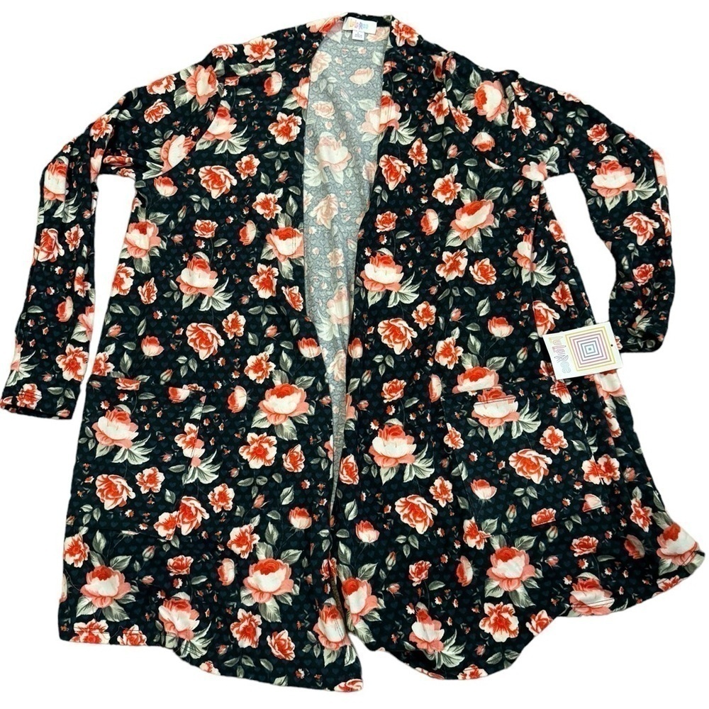 Lularoe Caroline Cardigan Sweater size large NWT Hearts and Flowers